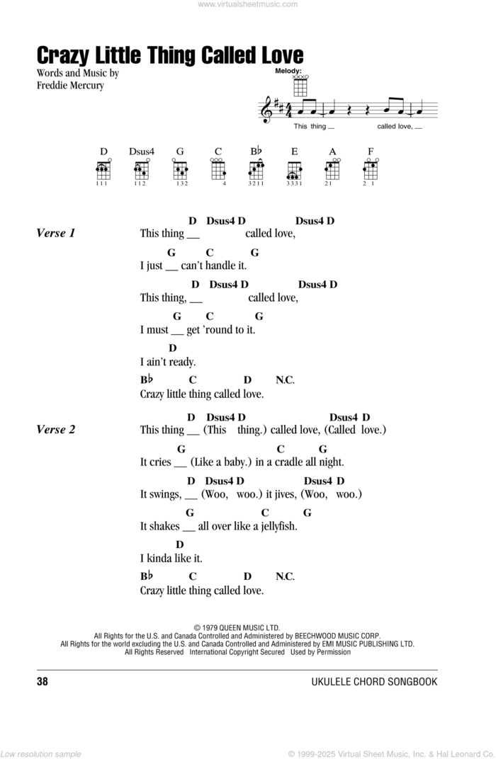 Crazy Little Thing Called Love sheet music for ukulele (chords) by Queen, Dwight Yoakam and Freddie Mercury, intermediate skill level