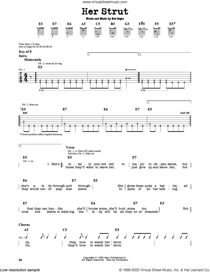 Her Strut sheet music for guitar solo (lead sheet) by Bob Seger, intermediate guitar (lead sheet)