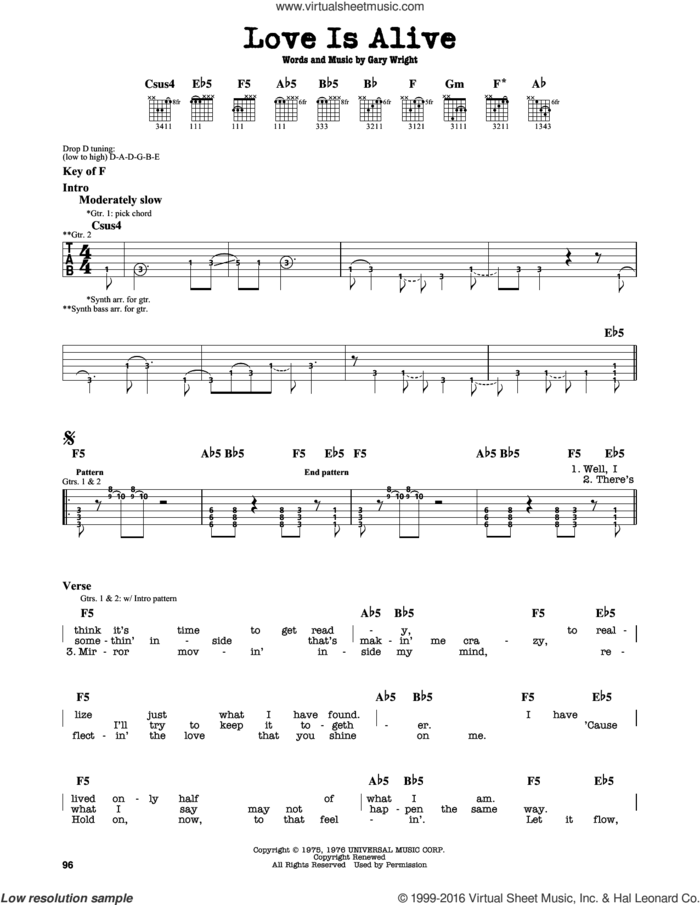 Love Is Alive sheet music for guitar solo (lead sheet) by 3rd Party and Gary Wright, intermediate guitar (lead sheet)