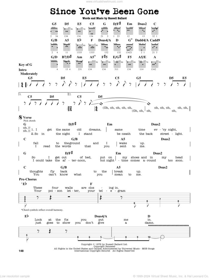 Since You've Been Gone sheet music for guitar solo (lead sheet) by Rainbow, Deep Purple and Russ Ballard, intermediate guitar (lead sheet)