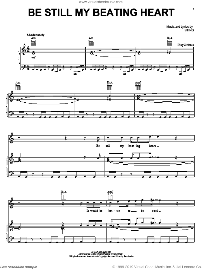 Be Still My Beating Heart sheet music for voice, piano or guitar by Sting, intermediate skill level