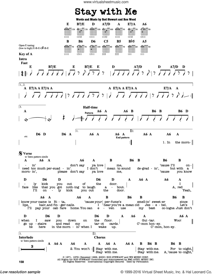 Stay With Me sheet music for guitar solo (lead sheet) by Rod Stewart and Ron Wood, intermediate guitar (lead sheet)