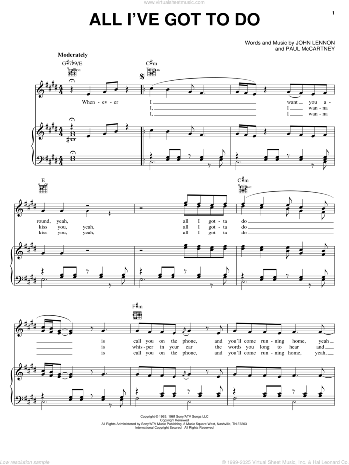 All I've Got To Do sheet music for voice, piano or guitar by The Beatles, John Lennon and Paul McCartney, intermediate skill level