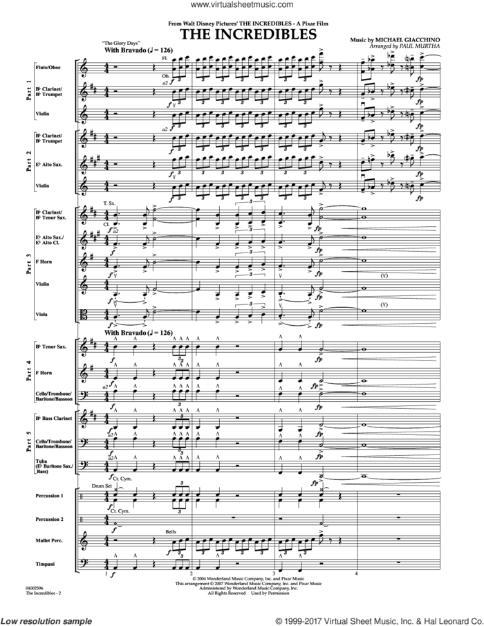 The Incredibles (COMPLETE) sheet music for concert band by Paul Murtha and Michael Giacchino, intermediate skill level