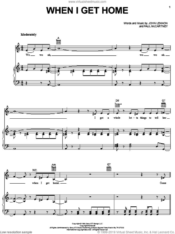 When I Get Home sheet music for voice, piano or guitar by The Beatles, John Lennon and Paul McCartney, intermediate skill level