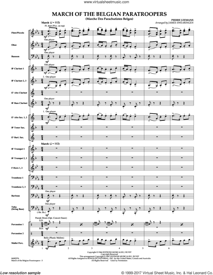 March Of The Belgian Paratroopers (COMPLETE) sheet music for concert band by James Swearingen and Pierre Leemans, intermediate skill level