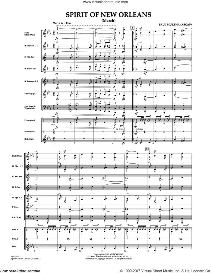 Spirit Of New Orleans (March) (COMPLETE) sheet music for concert band by Paul Murtha, intermediate skill level
