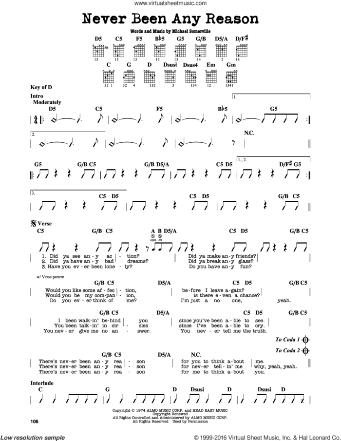 Never Been Any Reason sheet music for guitar solo (lead sheet) by Head East and Michael Somerville, intermediate guitar (lead sheet)