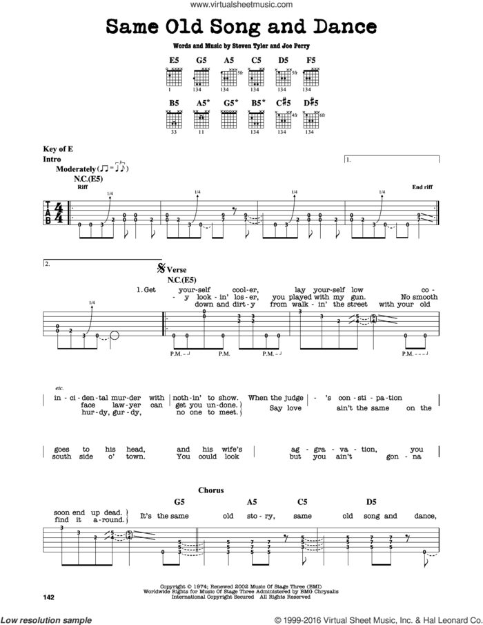 Same Old Song And Dance sheet music for guitar solo (lead sheet) by Aerosmith, Joe Perry and Steven Tyler, intermediate guitar (lead sheet)