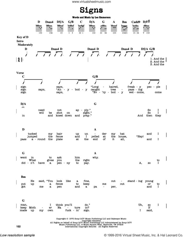 Signs sheet music for guitar solo (lead sheet) by Five Man Electrical Band, Tesla and Les Emmerson, intermediate guitar (lead sheet)