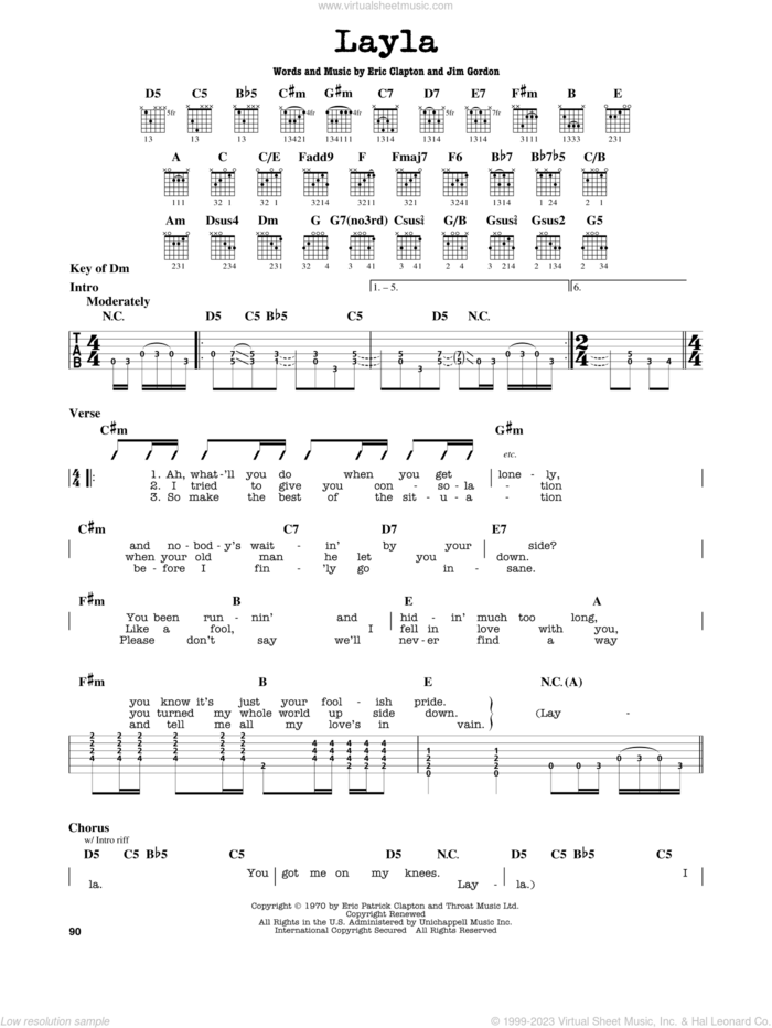 Layla sheet music for guitar solo (lead sheet) by Eric Clapton, Derek And The Dominos and Jim Gordon, intermediate guitar (lead sheet)
