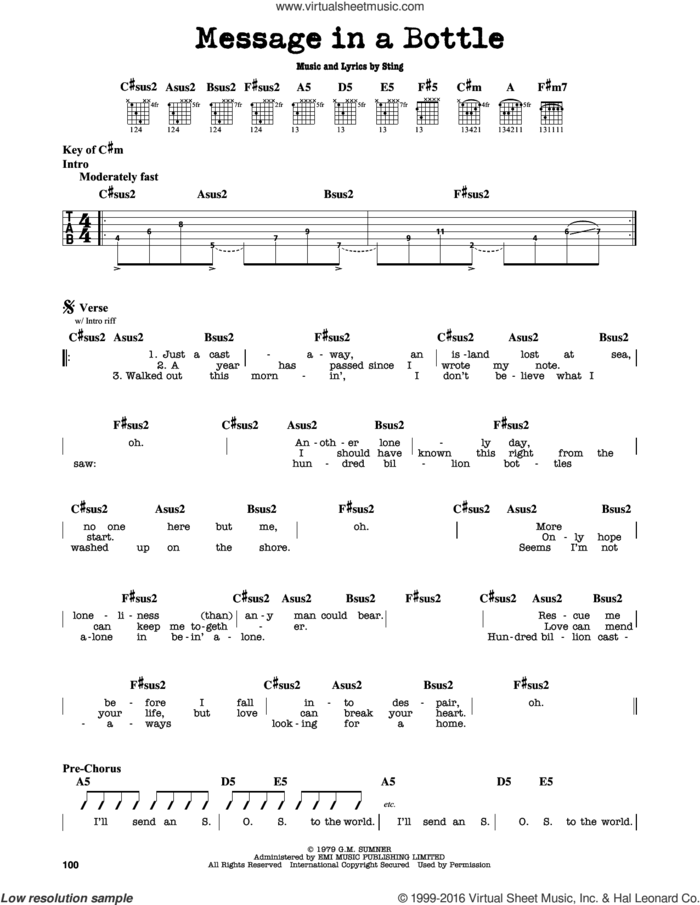 Message In A Bottle sheet music for guitar solo (lead sheet) by The Police and Sting, intermediate guitar (lead sheet)