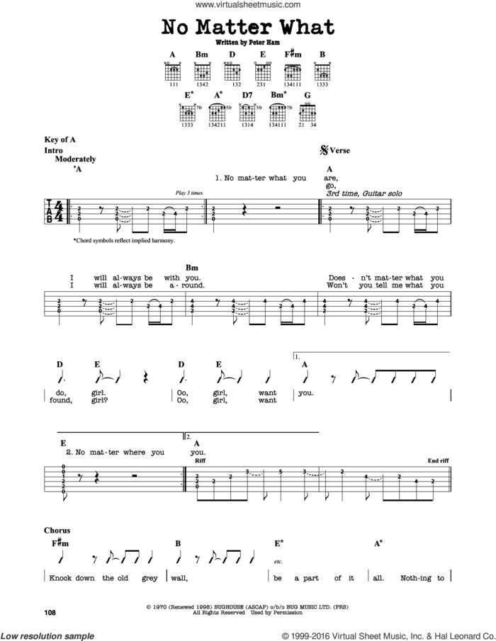 No Matter What sheet music for guitar solo (lead sheet) by Badfinger and Pete Ham, intermediate guitar (lead sheet)