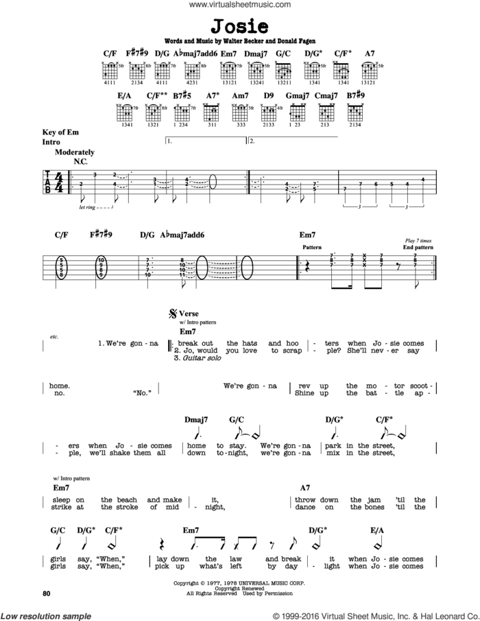 Josie sheet music for guitar solo (lead sheet) by Steely Dan, Donald Fagen and Walter Becker, intermediate guitar (lead sheet)
