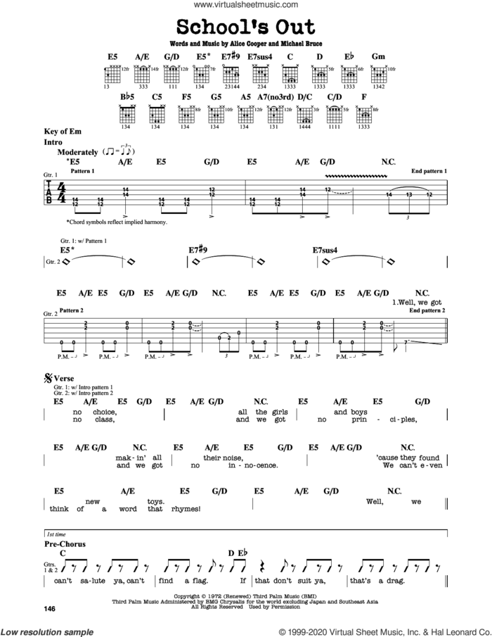 School's Out sheet music for guitar solo (lead sheet) by Alice Cooper and Michael Bruce, intermediate guitar (lead sheet)