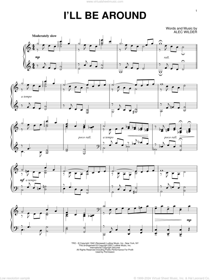 I'll Be Around sheet music for piano solo by The Mills Brothers and Alec Wilder, intermediate skill level