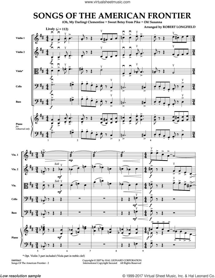 Songs Of The American Frontier (COMPLETE) sheet music for orchestra by Robert Longfield, intermediate skill level