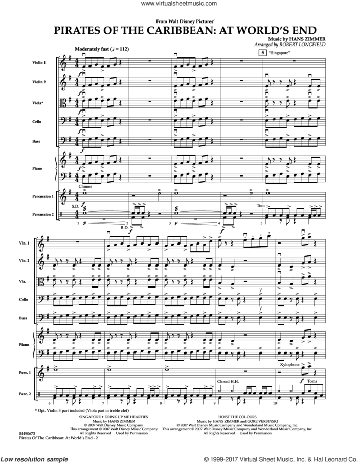 Pirates of the Caribbean: At World's End (COMPLETE) sheet music for orchestra by Robert Longfield and Hans Zimmer, intermediate skill level