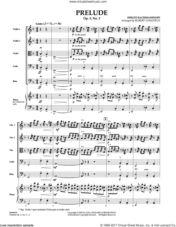 Prelude Op.3, No. 2 (COMPLETE) sheet music for orchestra by Robert Longfield and Serjeij Rachmaninoff, classical score, intermediate skill level