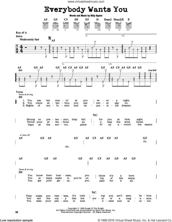 Everybody Wants You sheet music for guitar solo (lead sheet) by Billy Squier, intermediate guitar (lead sheet)