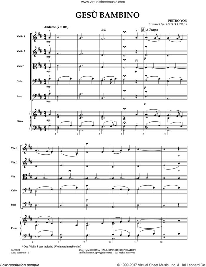 Gesu Bambino (COMPLETE) sheet music for orchestra by Lloyd Conley, Frederick H. Martens and Pietro Yon, intermediate skill level