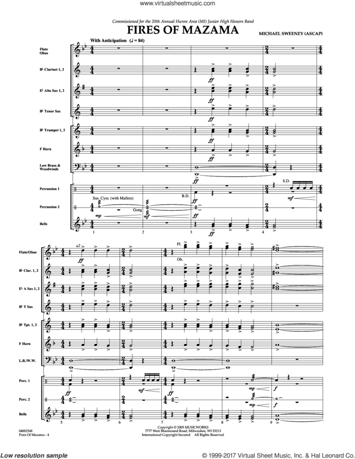 Fires of Mazama (COMPLETE) sheet music for concert band by Michael Sweeney, intermediate skill level