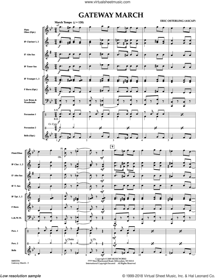 Gateway March (COMPLETE) sheet music for concert band by Eric Osterling, intermediate skill level