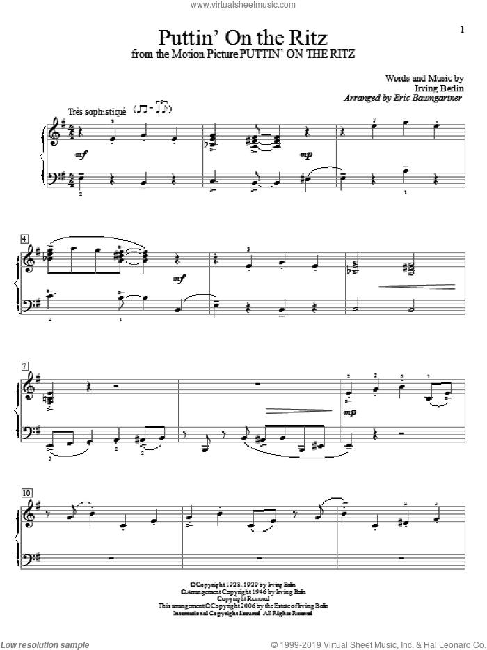 Puttin' On The Ritz sheet music for piano solo (elementary) by Irving Berlin and Eric Baumgartner, beginner piano (elementary)
