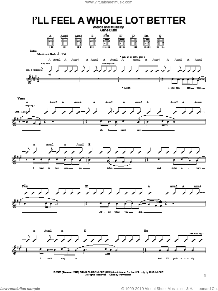 I'll Feel A Whole Lot Better sheet music for guitar (tablature) by The Byrds and Gene Clark, intermediate skill level