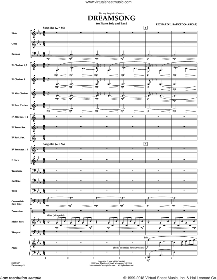 Dreamsong (Piano Feature With Band) (COMPLETE) sheet music for concert band by Richard L. Saucedo, intermediate skill level