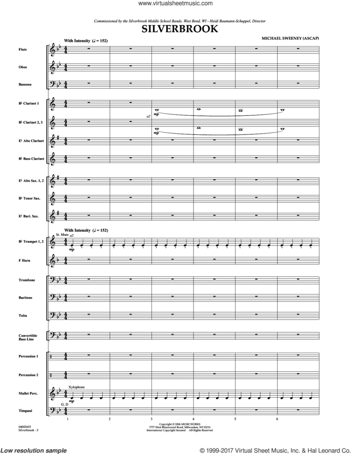 Silverbrook (COMPLETE) sheet music for concert band by Michael Sweeney, intermediate skill level