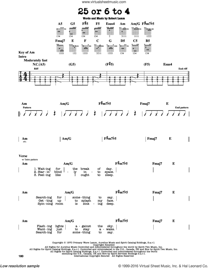 25 Or 6 To 4 sheet music for guitar solo (lead sheet) by Chicago and Robert Lamm, intermediate guitar (lead sheet)