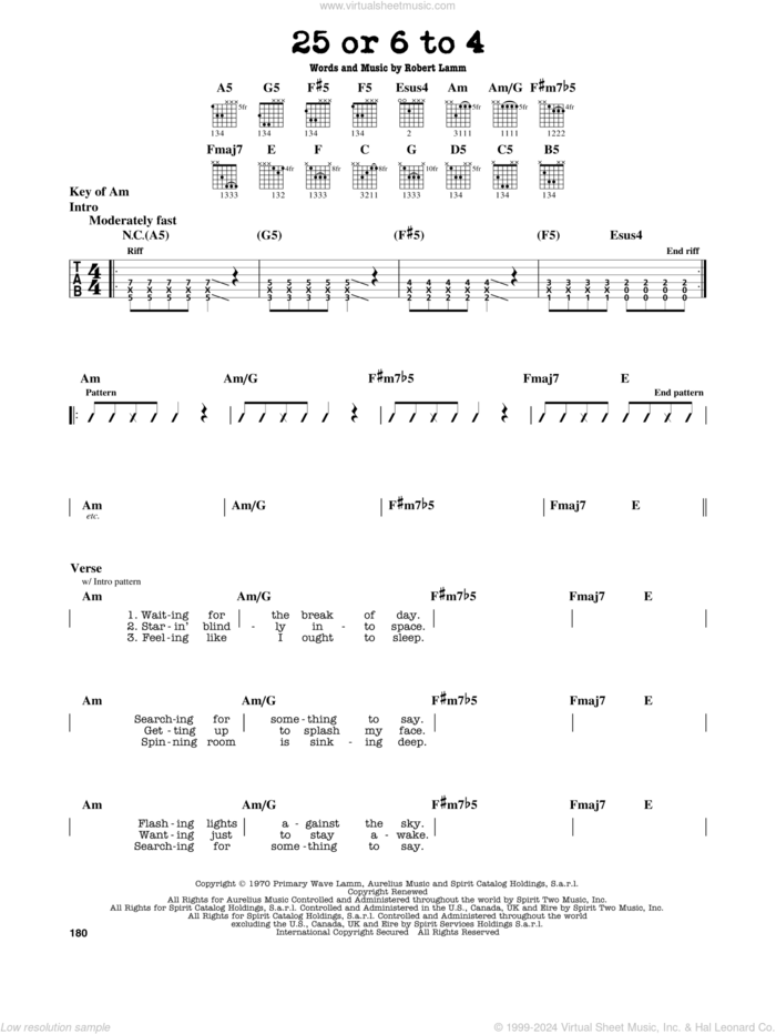 25 Or 6 To 4 sheet music for guitar solo (lead sheet) by Chicago and Robert Lamm, intermediate guitar (lead sheet)