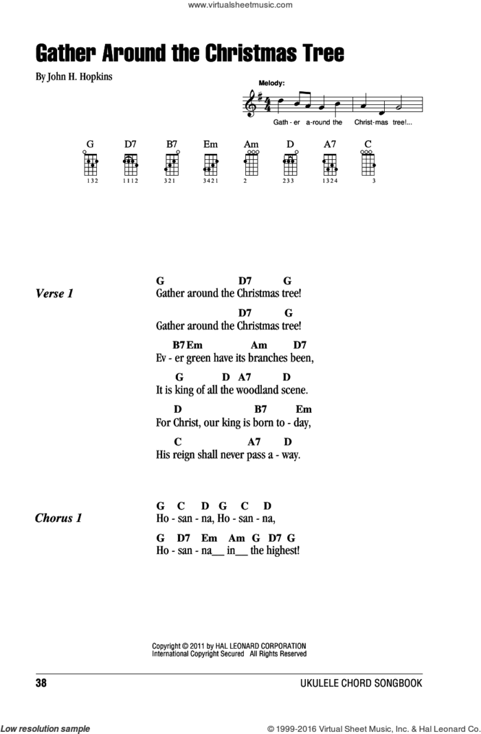 Gather Around The Christmas Tree sheet music for ukulele (chords) by John H. Hopkins, intermediate skill level