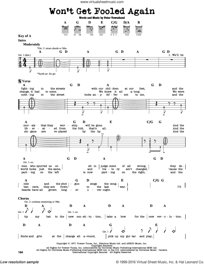 Won't Get Fooled Again sheet music for guitar solo (lead sheet) by The Who and Pete Townshend, intermediate guitar (lead sheet)