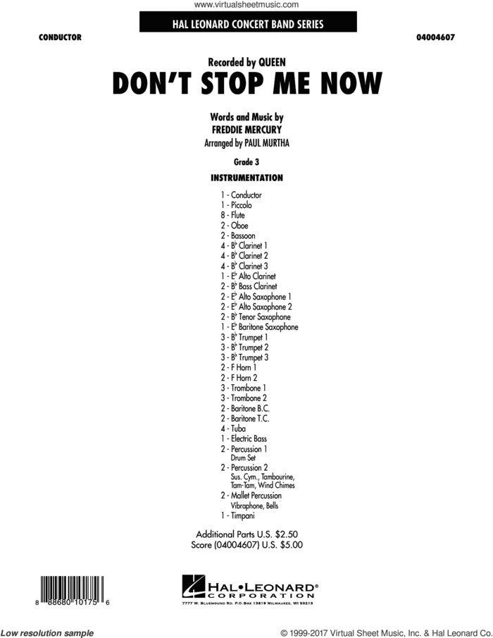 Don't Stop Me Now (COMPLETE) sheet music for concert band by Queen, Freddie Mercury and Paul Murtha, intermediate skill level