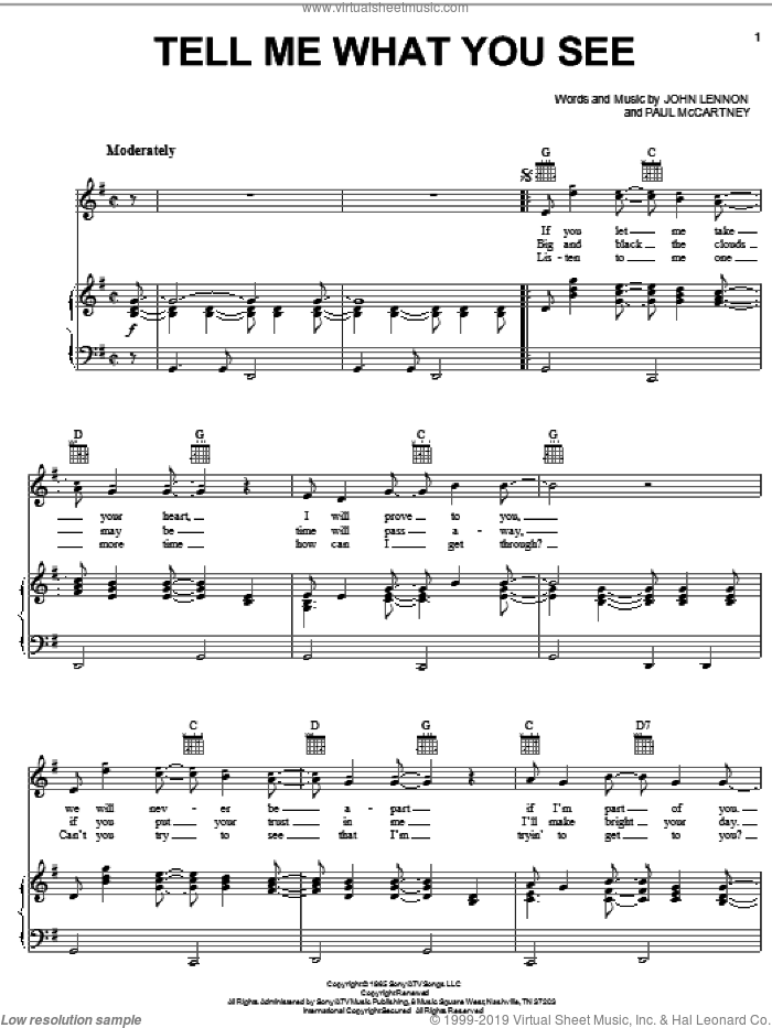 Tell Me What You See sheet music for voice, piano or guitar by The Beatles, John Lennon and Paul McCartney, intermediate skill level