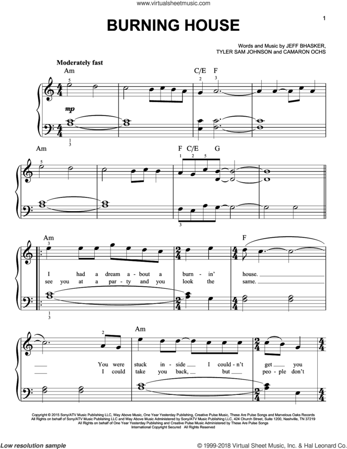 Nieuwsgierigheid Voorrecht Crimineel Burning House sheet music for piano solo (PDF-interactive)