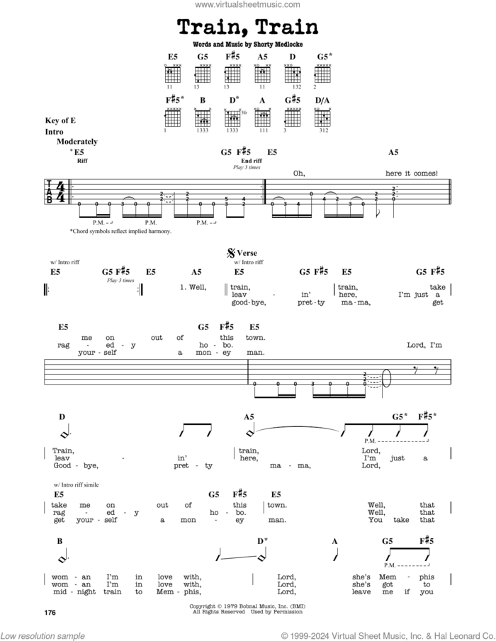 Train, Train sheet music for guitar solo (lead sheet) by Blackfoot and Shorty Medlocke, intermediate guitar (lead sheet)