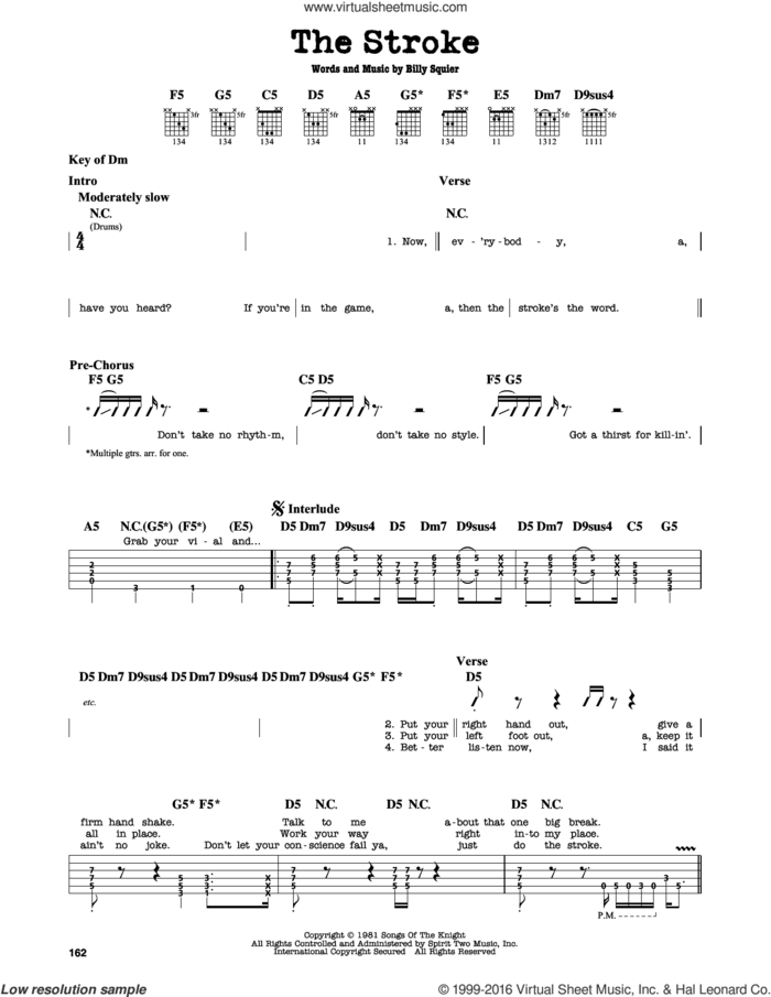 The Stroke sheet music for guitar solo (lead sheet) by Billy Squier, intermediate guitar (lead sheet)