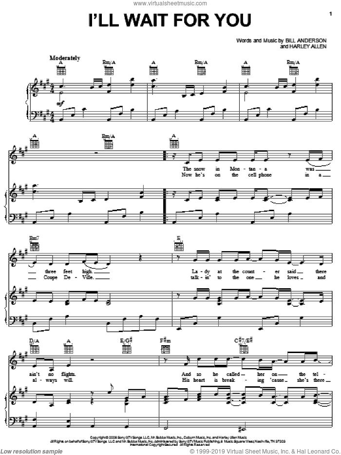 I'll Wait For You sheet music for voice, piano or guitar by Joe Nichols, Bill Anderson and Harley Allen, intermediate skill level