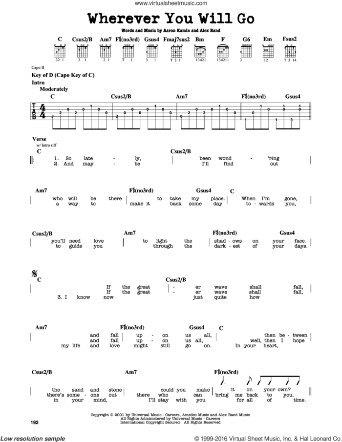 Wherever You Will Go sheet music for guitar solo (lead sheet) by The Calling, Aaron Kamin and Alex Band, intermediate guitar (lead sheet)
