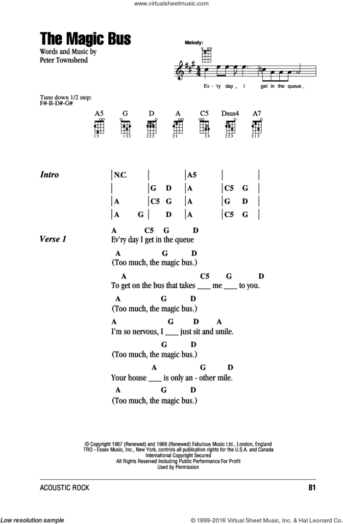 The Magic Bus sheet music for ukulele (chords) by The Who and Pete Townshend, intermediate skill level