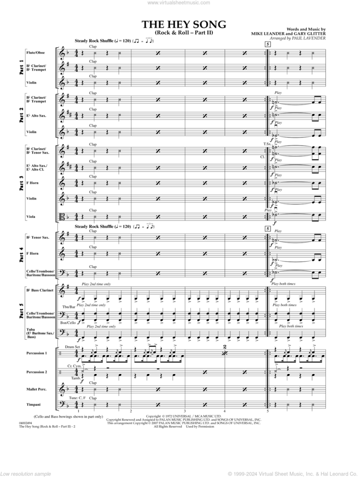 The Hey Song (Rock and Roll Part II) (Flex-Band) sheet music for concert band (full score) by Gary Glitter, Paul Lavender and Mike Leander, intermediate skill level