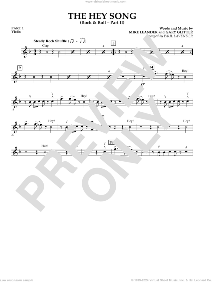 The Hey Song (Rock and Roll Part II) (Flex-Band) sheet music for concert band (pt.1 - violin) by Gary Glitter, Paul Lavender and Mike Leander, intermediate skill level