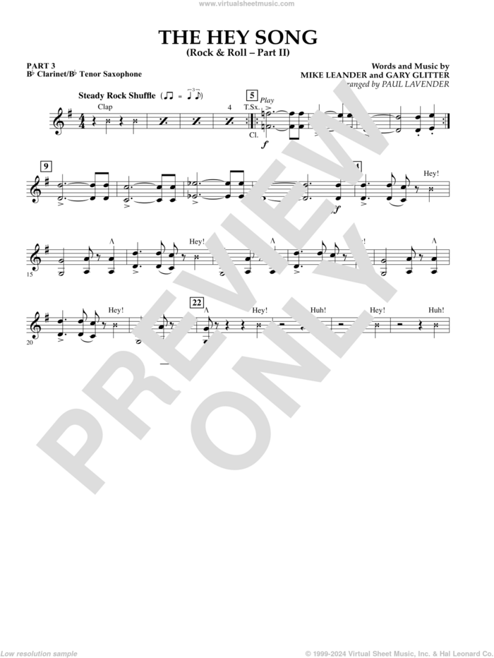 The Hey Song (Rock and Roll Part II) (Flex-Band) sheet music for concert band (Bb clarinet/tenor sax) by Gary Glitter, Paul Lavender and Mike Leander, intermediate skill level