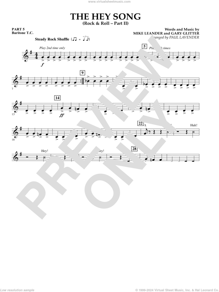 The Hey Song (Rock and Roll Part II) (Flex-Band) sheet music for concert band (pt.5 - baritone t.c.) by Gary Glitter, Paul Lavender and Mike Leander, intermediate skill level