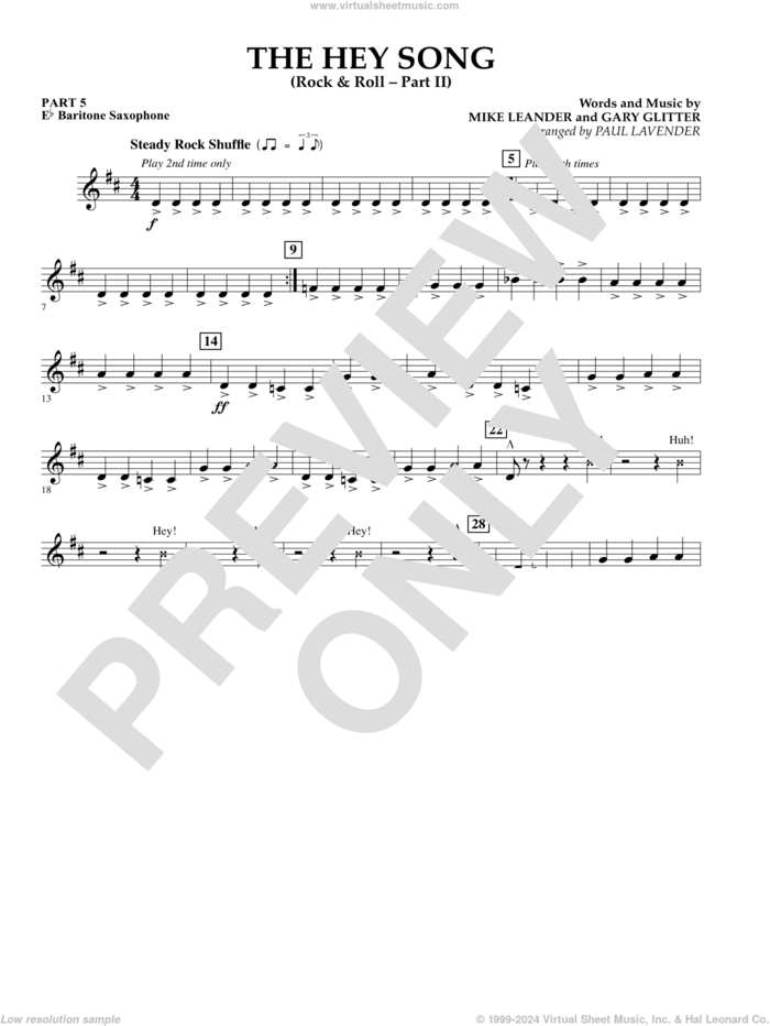 The Hey Song (Rock and Roll Part II) (Flex-Band) sheet music for concert band (pt.5 - Eb baritone saxophone) by Gary Glitter, Paul Lavender and Mike Leander, intermediate skill level