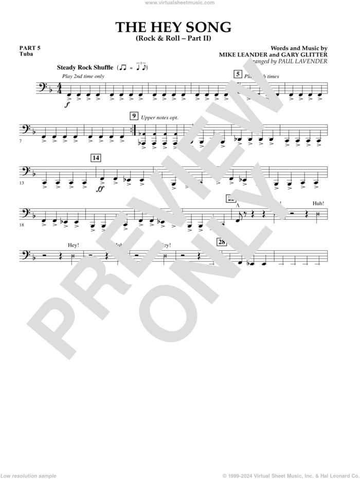 The Hey Song (Rock and Roll Part II) (Flex-Band) sheet music for concert band (pt.5 - tuba) by Gary Glitter, Paul Lavender and Mike Leander, intermediate skill level