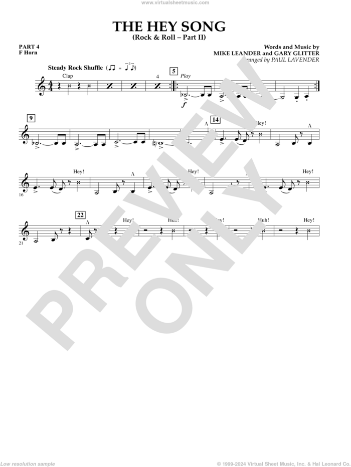 The Hey Song (Rock and Roll Part II) (Flex-Band) sheet music for concert band (pt.4 - f horn) by Gary Glitter, Paul Lavender and Mike Leander, intermediate skill level